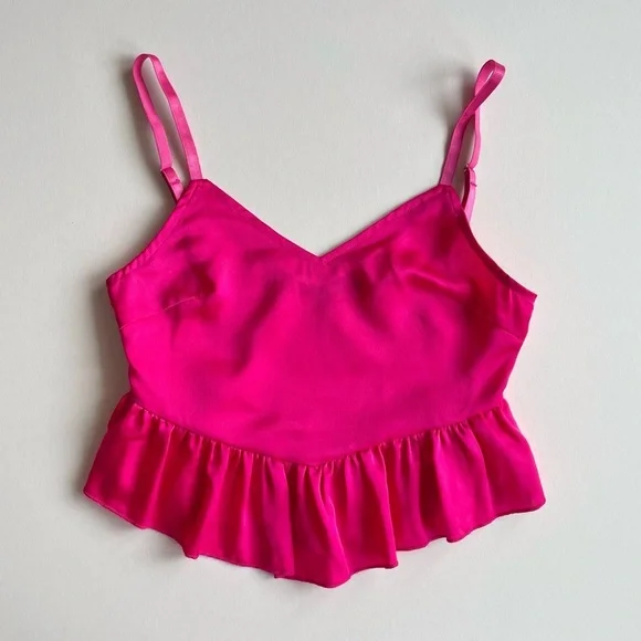 PrettyLittleThing Pink Ruffle Hem Tank Top - Picture 1 of 6